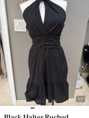 Black Halter Ruched Waist Dress